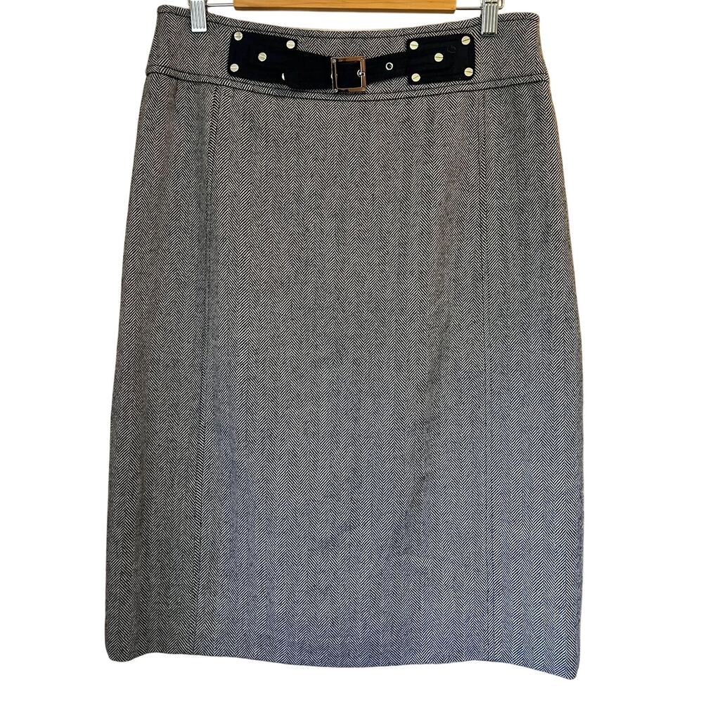 NWT Tory Burch Size 14 Navy & White Tweed Wool Pencil Skirt